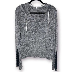 Aeropostale Size XL Lightweight Knit Lace Gray Black Long Sleeve Hooded Sweater